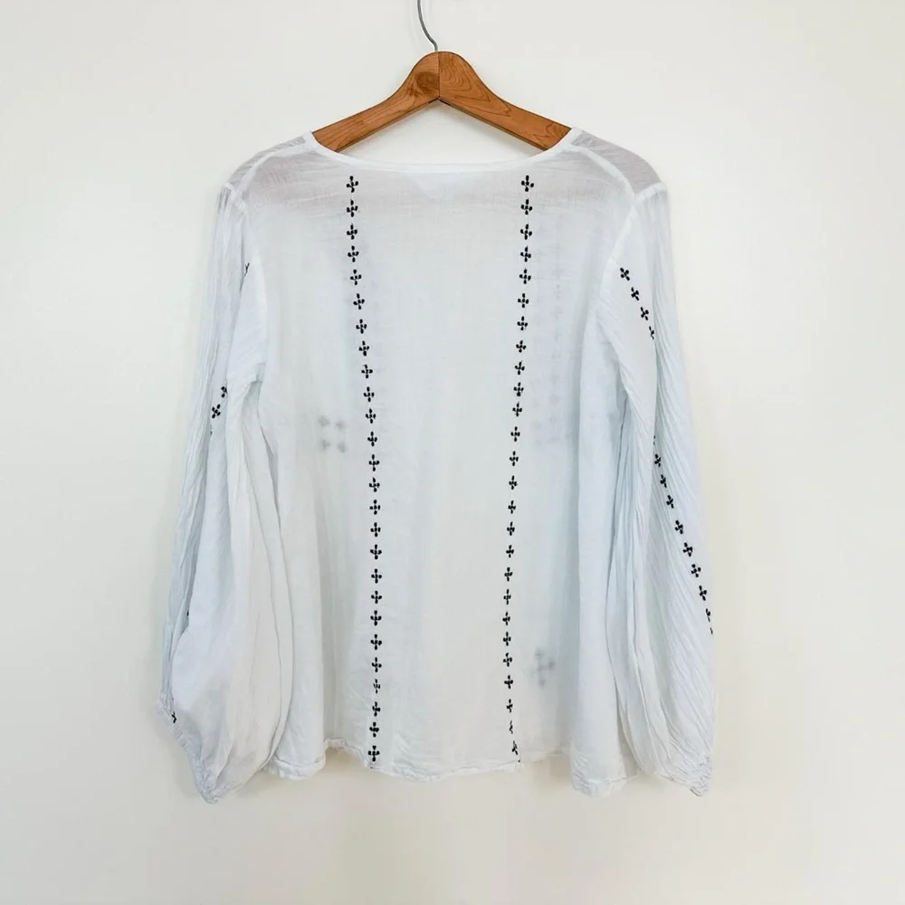 Emerson Fry India Collection Embroidered Cotton Tie Front Peasant Blouse small - Picture 4 of 7